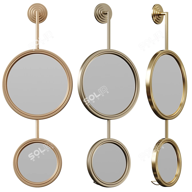 Gold Double Circle Wall Mirror 3D model image 1