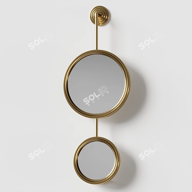 Gold Double Circle Wall Mirror 3D model image 2