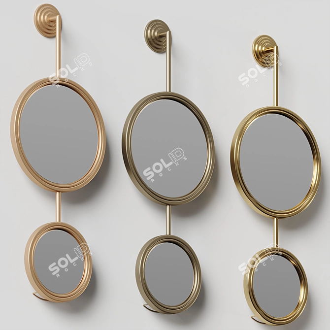 Gold Double Circle Wall Mirror 3D model image 5