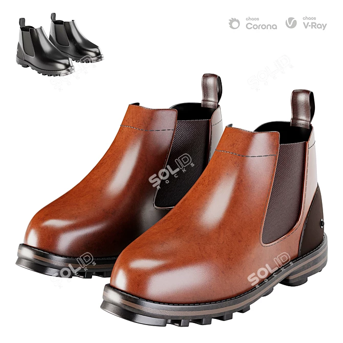 James Black & Brown Boots 3D model image 1