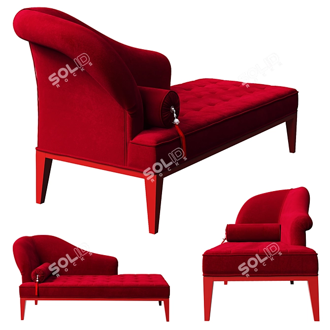 Elegant Red Velvet Chaise Longue 3D model image 2