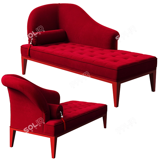 Elegant Red Velvet Chaise Longue 3D model image 3