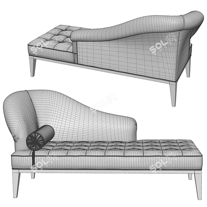 Elegant Red Velvet Chaise Longue 3D model image 6