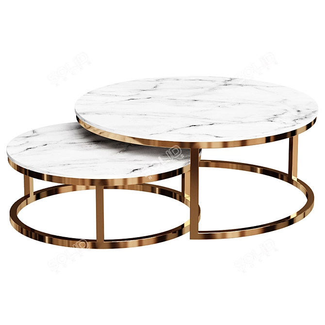 Round Golden Coffee Table Duo 3D model image 1