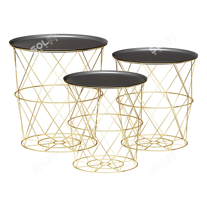 Gold and Black Basket Coffee Table 3D model image 1