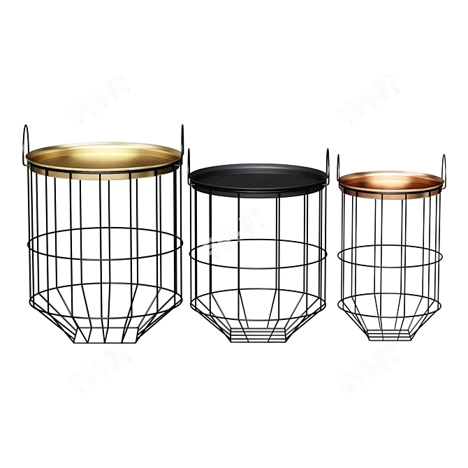 Metal Basket Coffee Table Set 3D model image 1