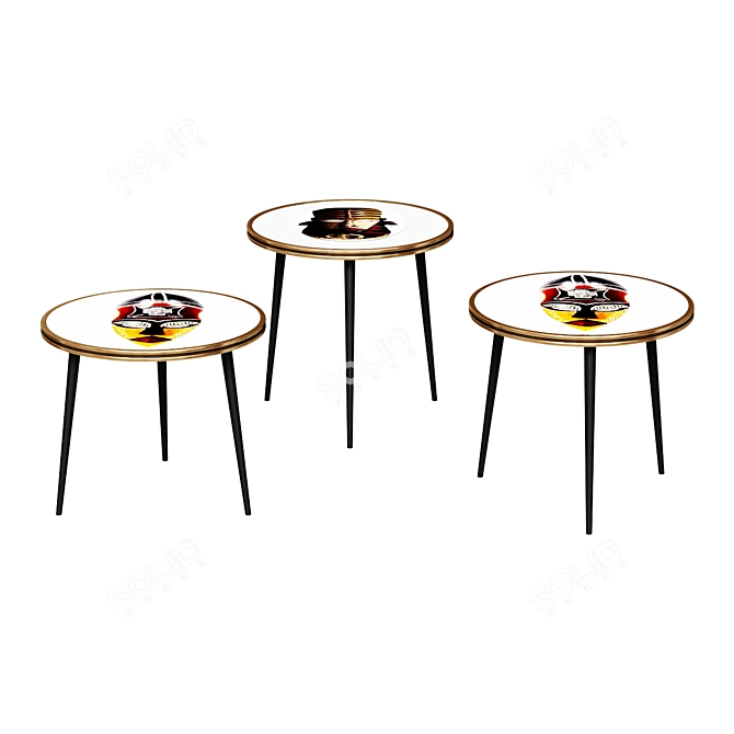 Title: Round White Side Table with African Mask Design 3D model image 1