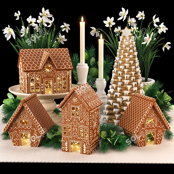 Gingerbread Village Houses Set 3D model image 1