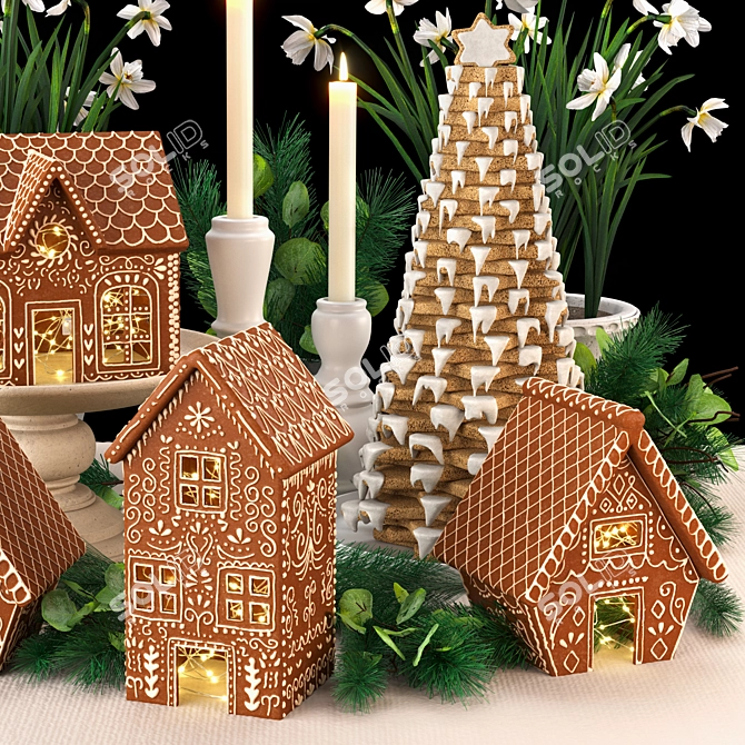 Gingerbread Village Houses Set 3D model image 4