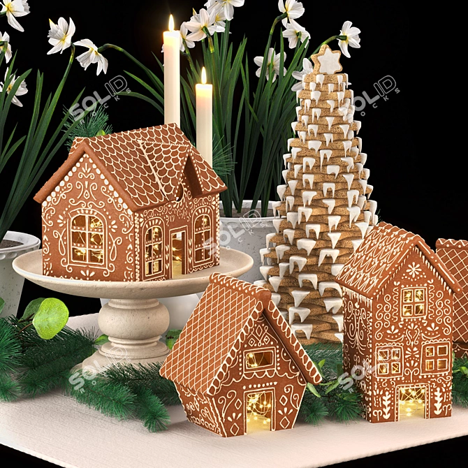 Gingerbread Village Houses Set 3D model image 6