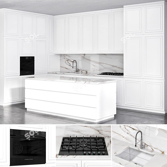 Neoclassic Kitchen with Fisher & Paykel Appliances 3D model image 1