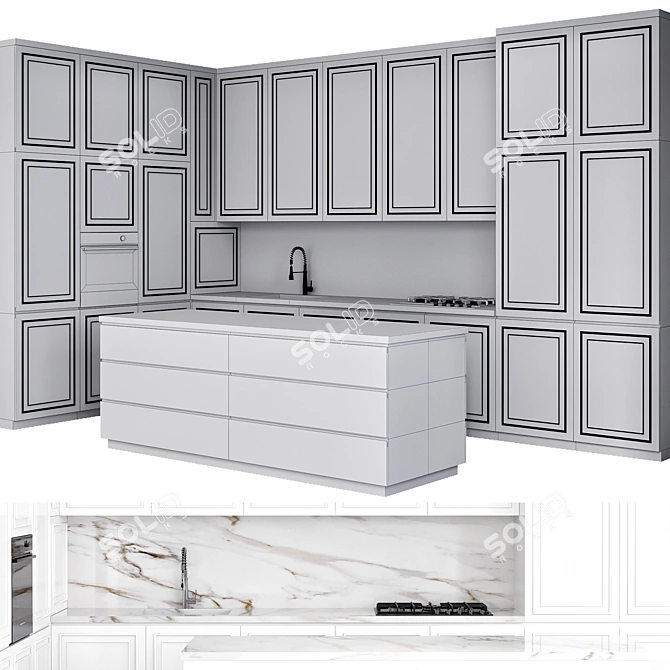 Neoclassic Kitchen with Fisher & Paykel Appliances 3D model image 7