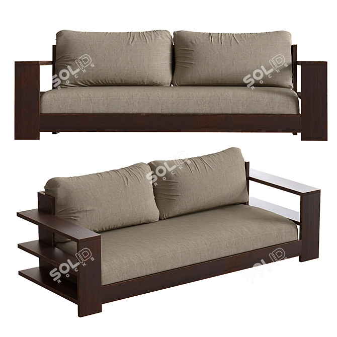 Classic Linen Edre Sofa - Natural & Dark Stained 3D model image 1