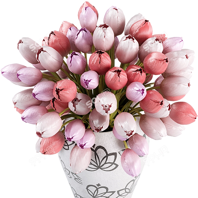 Tulips Bouquet in Vase 3D model image 2