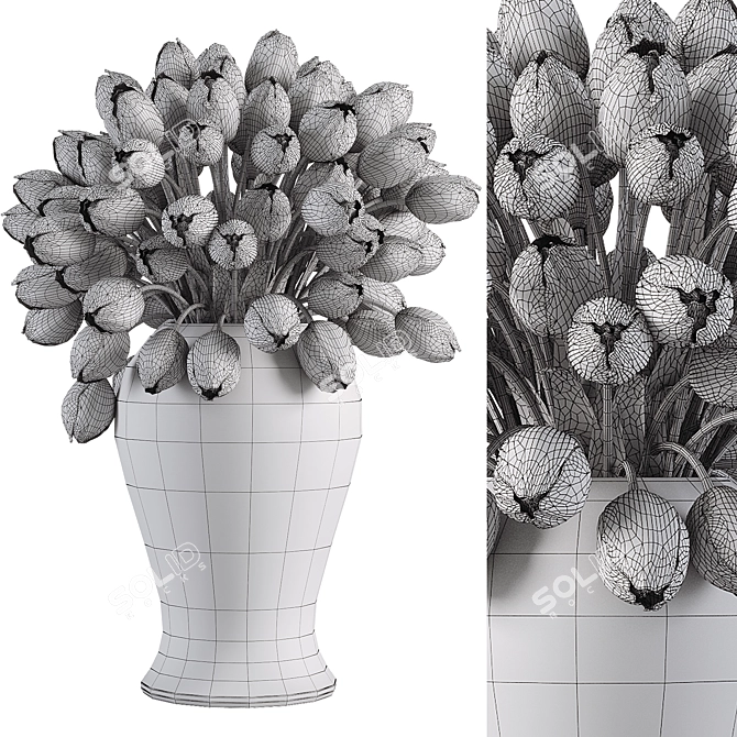 Tulips Bouquet in Vase 3D model image 4