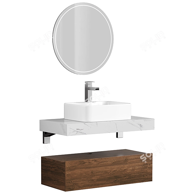 Sleek Modern Floating Vanity Set 3D model image 3