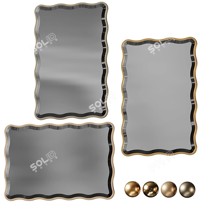 Scalloped Gold Wall Mirror 3D model image 1