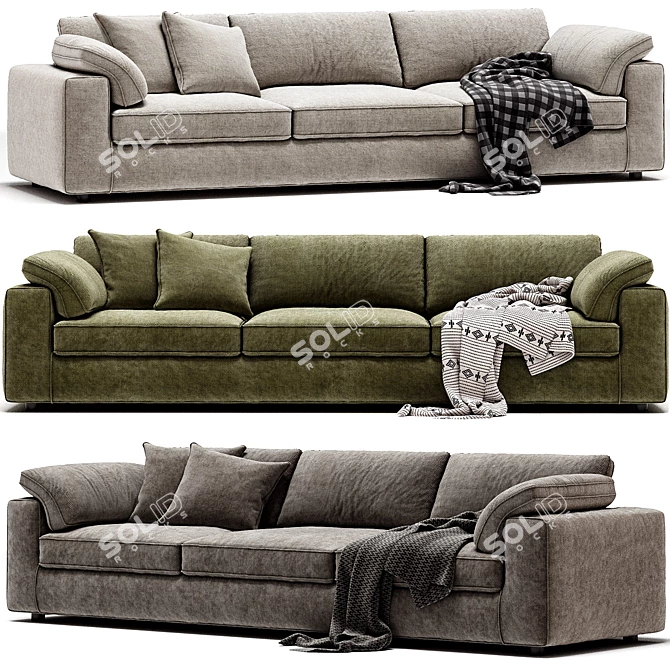 Luxury Linen Sectional 4-Seater Sofa 3D model image 1