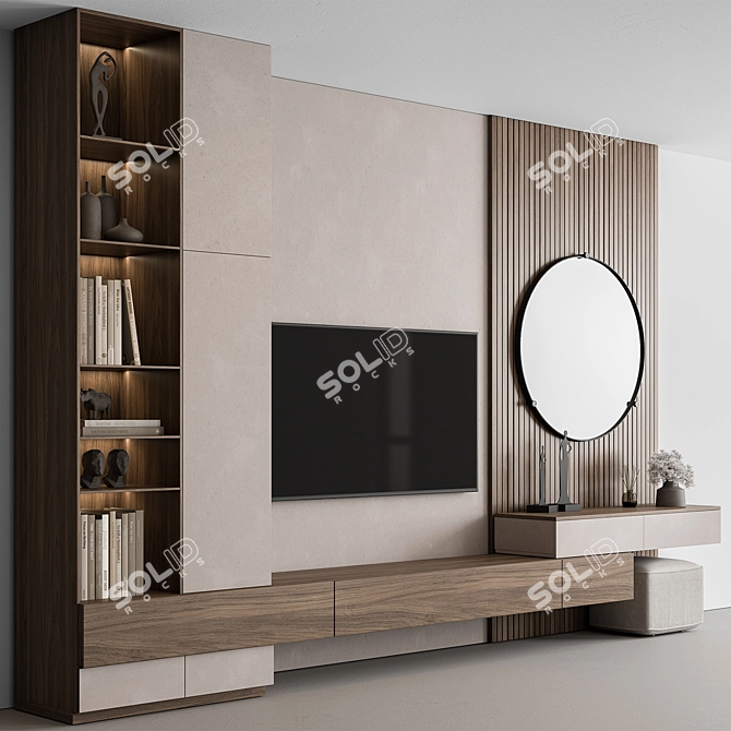 Modern White Wood TV Wall 3D model image 1