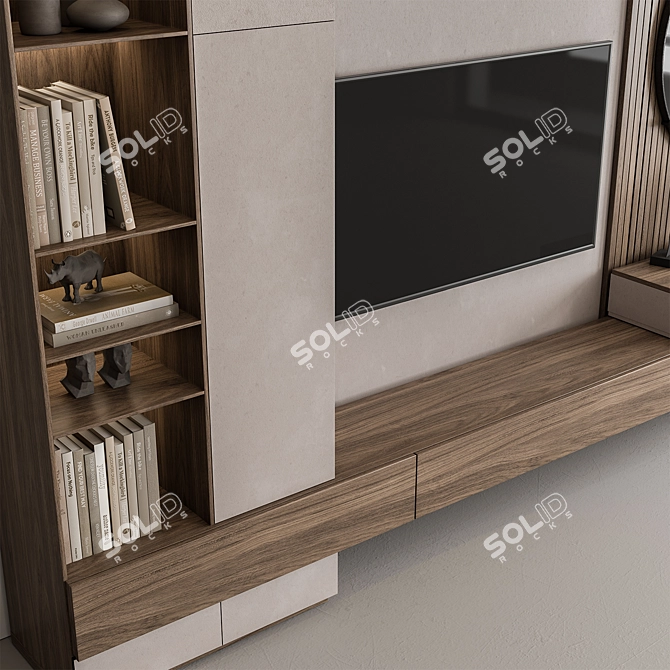 Modern White Wood TV Wall 3D model image 2