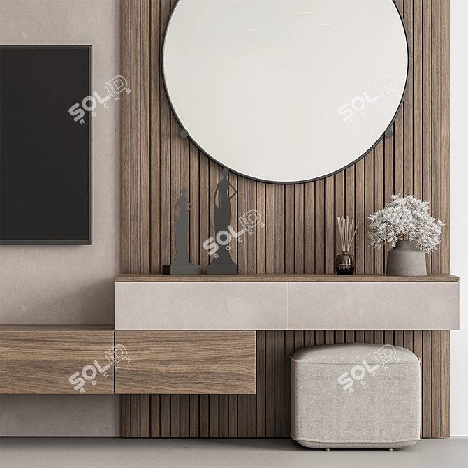 Modern White Wood TV Wall 3D model image 3