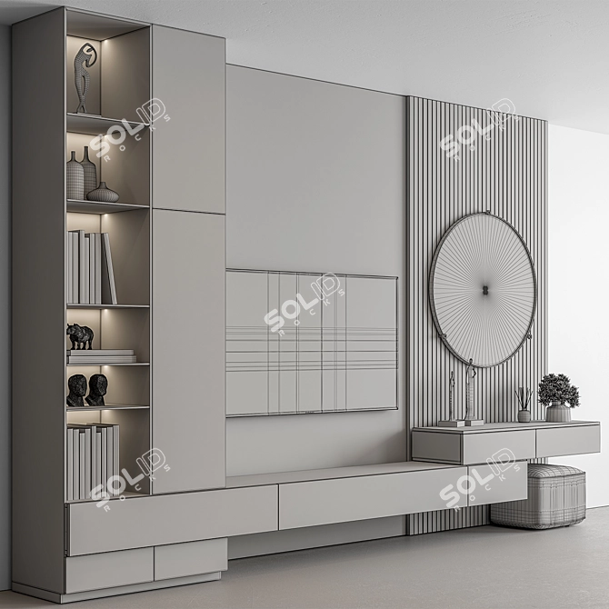 Modern White Wood TV Wall 3D model image 5