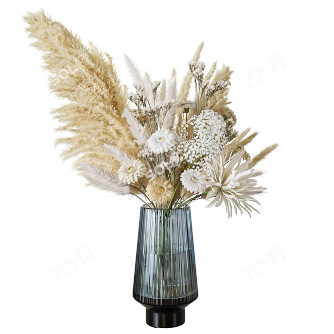 White Chrysanthemum Fern Bouquet deco 3D model image 5