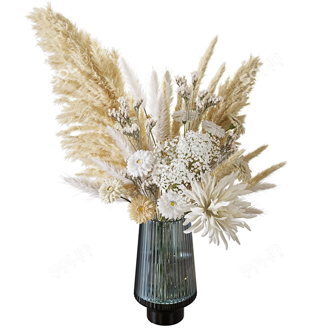 White Chrysanthemum Fern Bouquet deco 3D model image 6