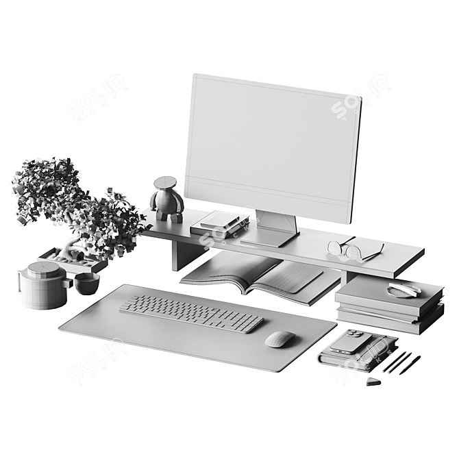 Workspace Japandi Set with Apple Gear 3D model image 6