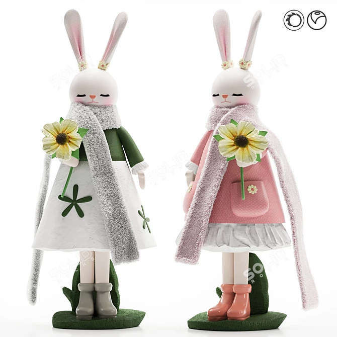 Bunny Ornament Figurine with Fur 3D model image 1