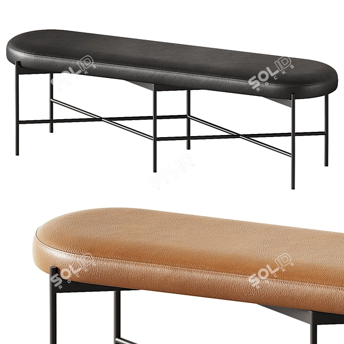 Rustic Leather Backless Bench 3D model image 2