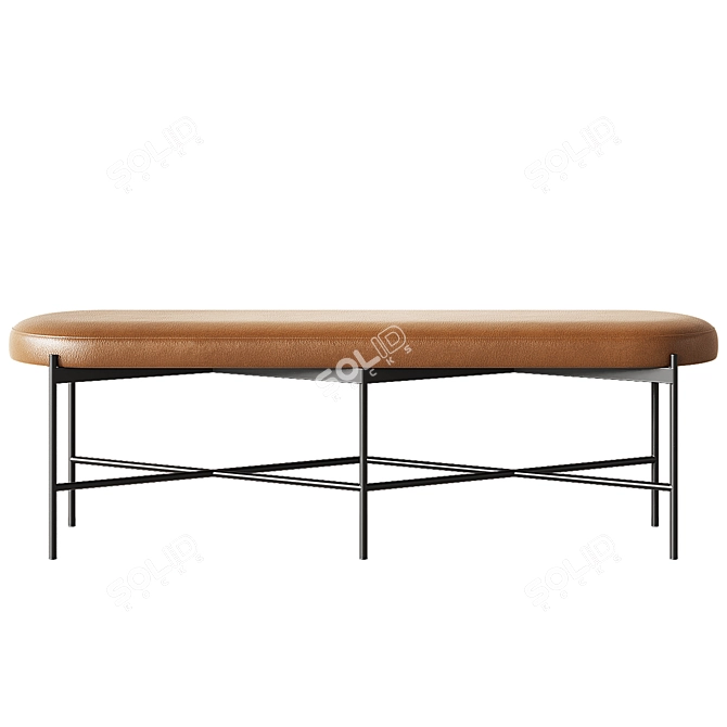 Rustic Leather Backless Bench 3D model image 3