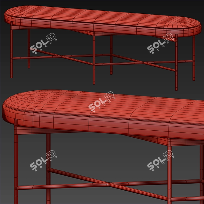 Rustic Leather Backless Bench 3D model image 1