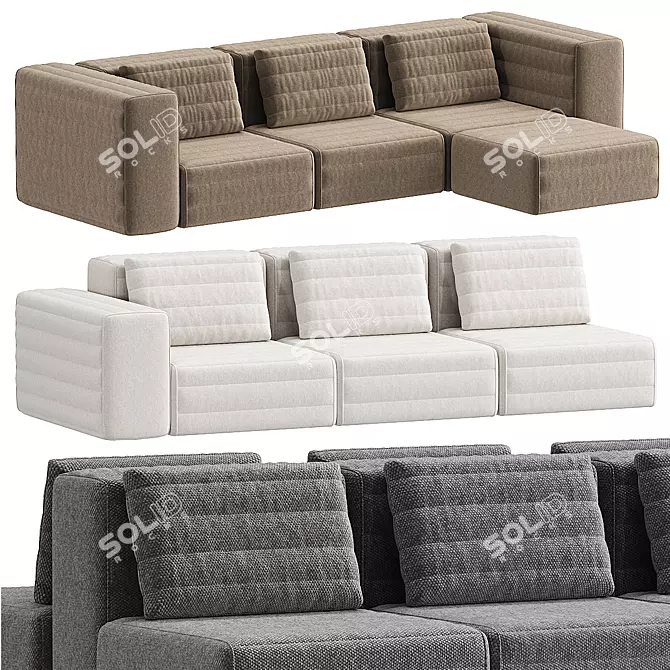 Modular Fabric Sofa with Chaise 3D model image 1