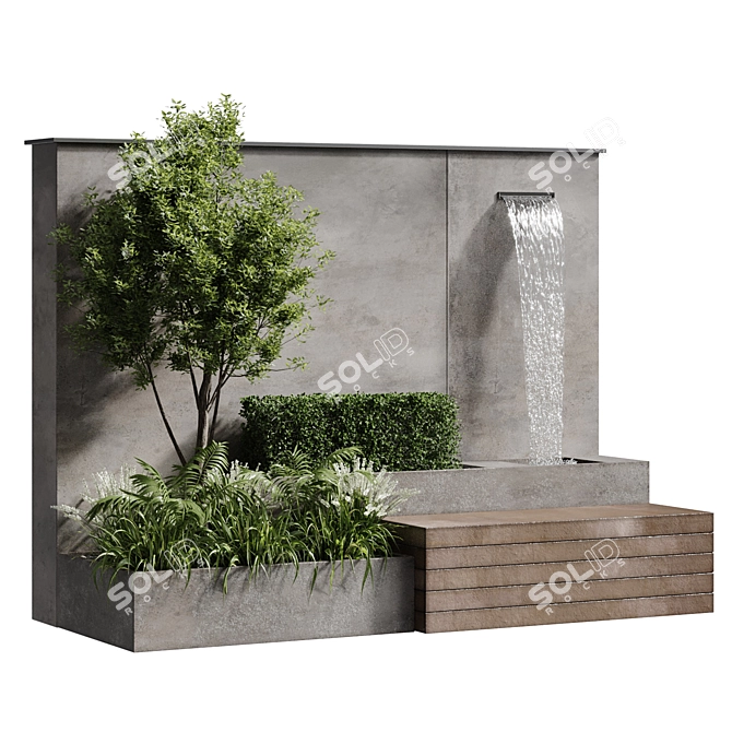 Title: Elegant Fountain Bench Plant Combo 3D model image 3