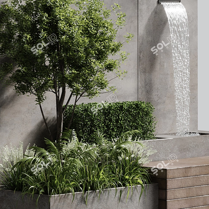 Title: Elegant Fountain Bench Plant Combo 3D model image 4