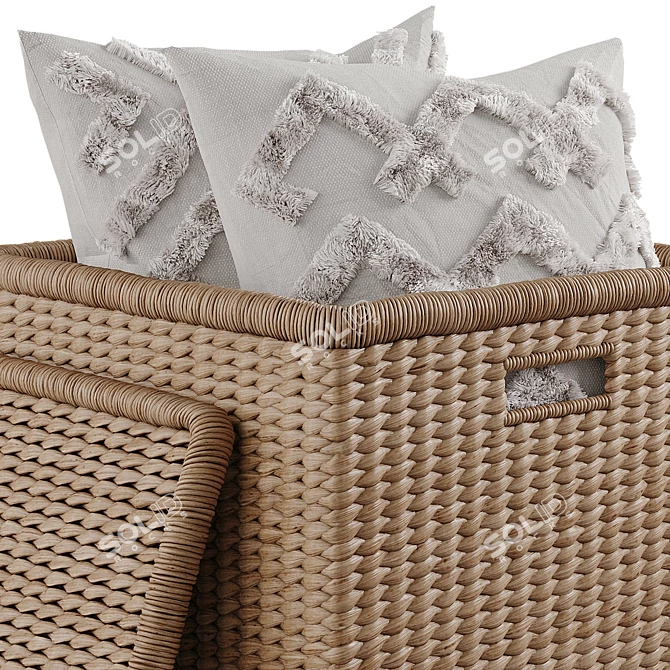 Seagrass Basket with Decorative Pillows 3D model image 6