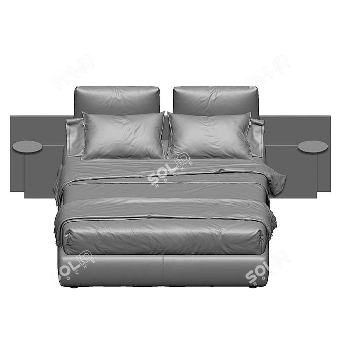 Sleek Fabric Bed with Lighting 3D model image 4