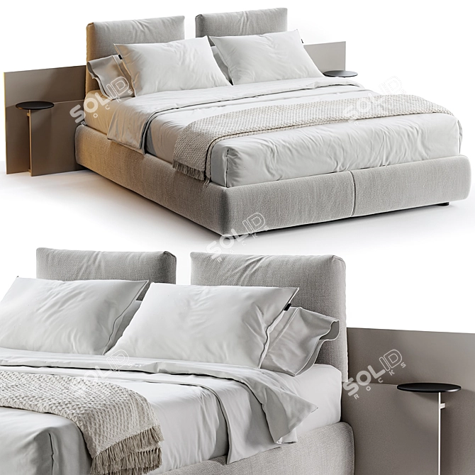 Modern Beige Bed with Lighting 3D model image 1