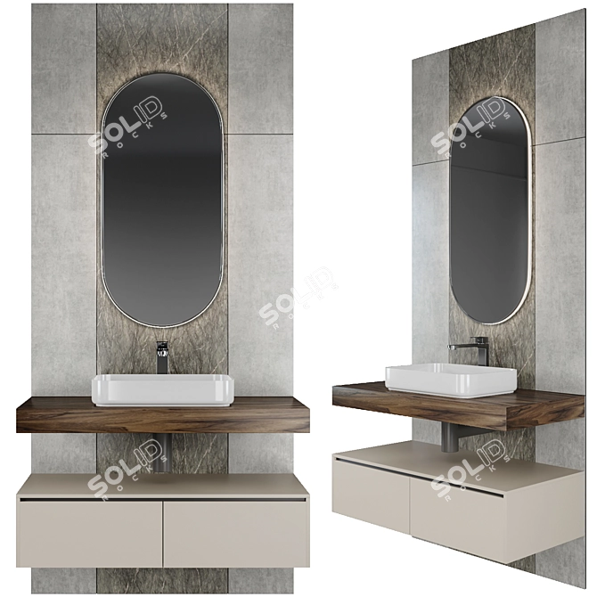 Illuminated Mirror Vanity Set 3D model image 1