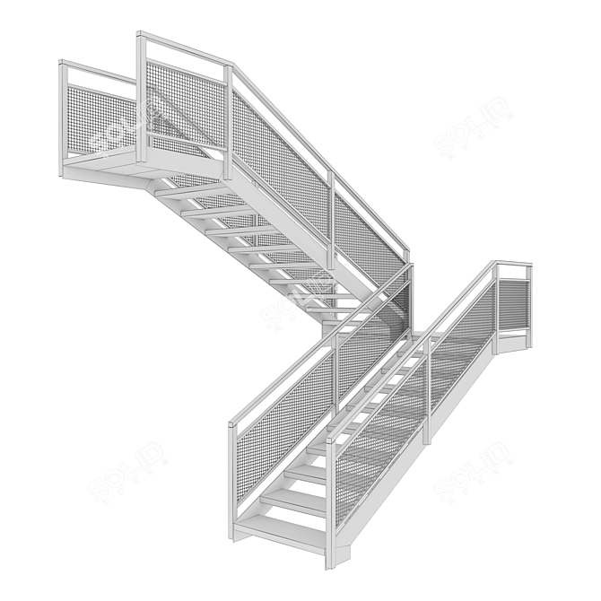 Industrial Wood Metal Loft Staircase 3D model image 3