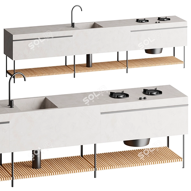  Triple Sink Top with Cooktops 3D model image 1