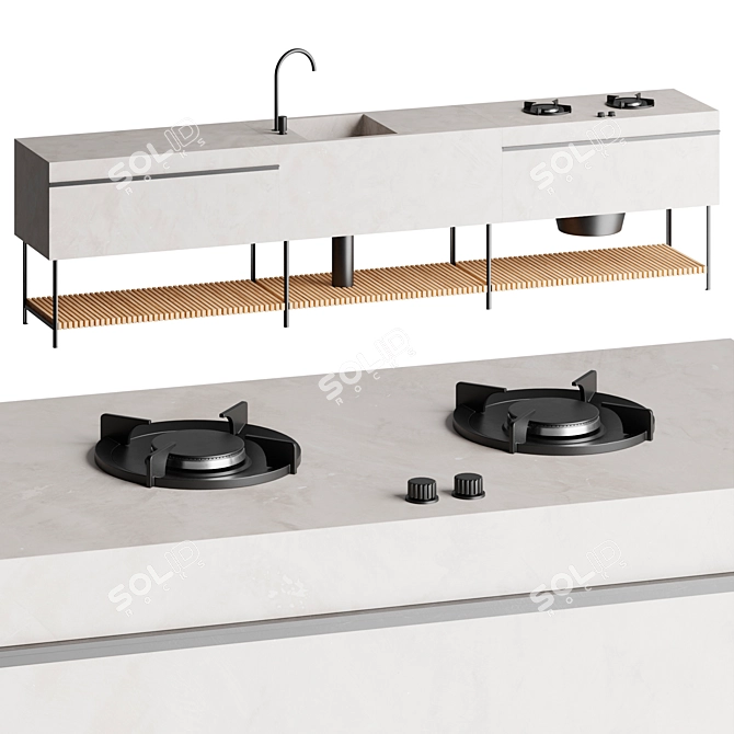  Triple Sink Top with Cooktops 3D model image 2