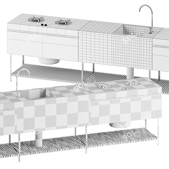  Triple Sink Top with Cooktops 3D model image 3