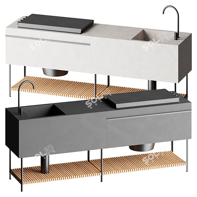 Triple Sink and Cooktop Unit 3D model image 1