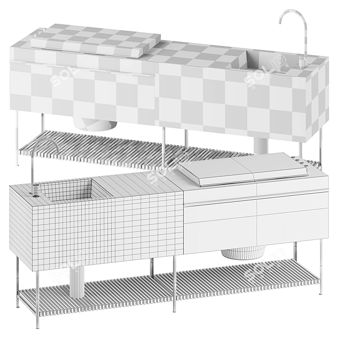 Triple Sink and Cooktop Unit 3D model image 2