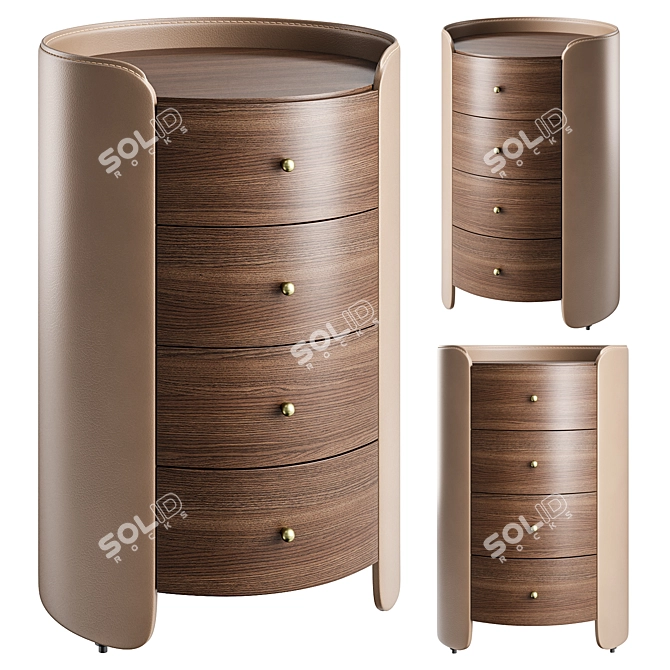 Walnut Wood and Leather Dresser, Firmo 3D model image 3