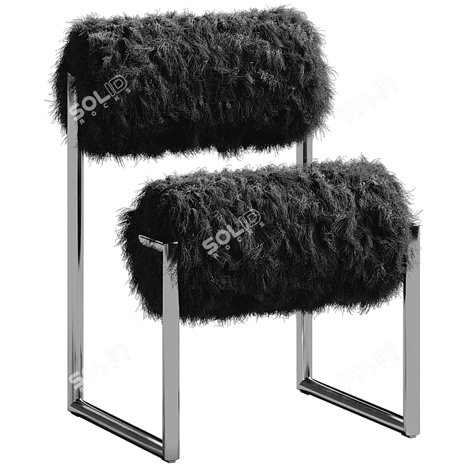 Modern Dual-Color Fur Armchair 3D model image 4