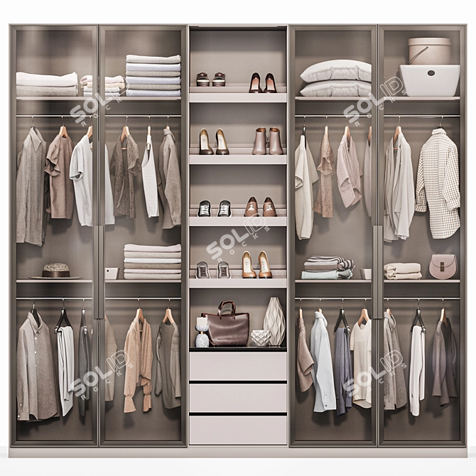 Modern Style Wardrobe System 3D model image 1