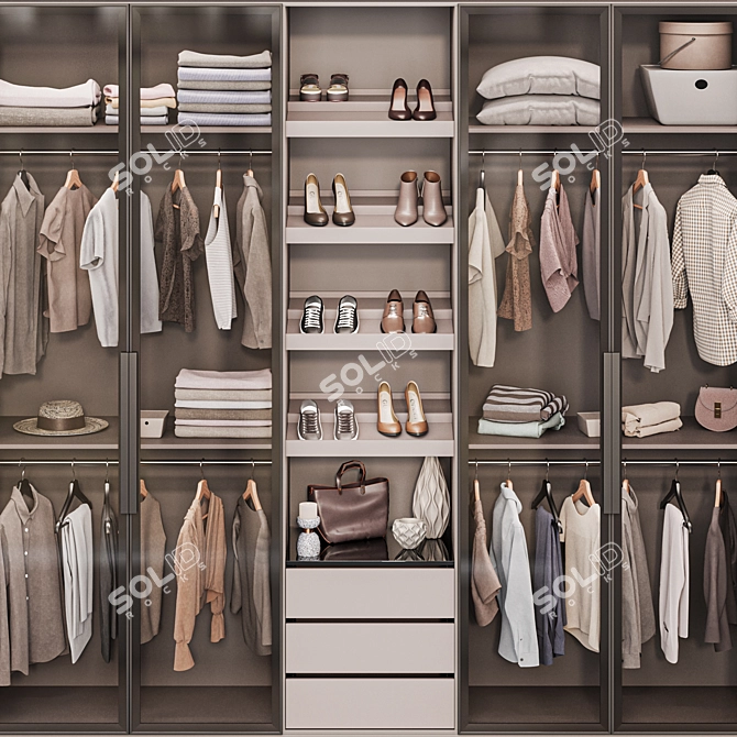 Modern Style Wardrobe System 3D model image 2